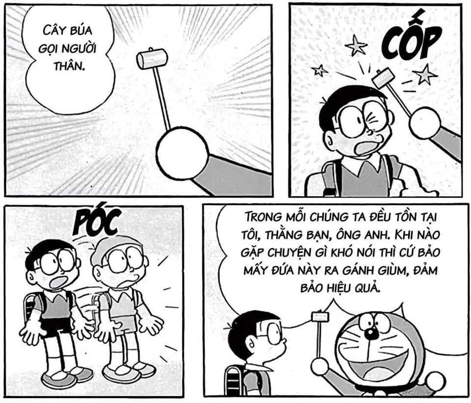 Bảo bối cây búa gọi người thân của Doraemon (lấy thằng bạn, ông anh thế thân chuyện khó nói)